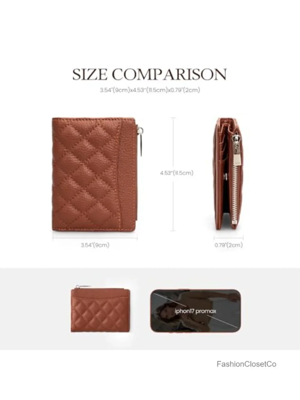Genuine Leather RFID Blocking Bifold Wallet with Zipper Coin Pocket Key Chain